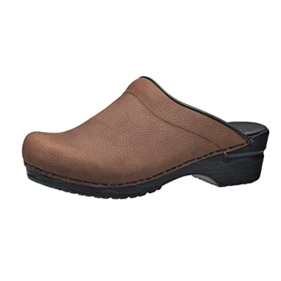 Image of Sanita Sonja Textured Mule Clog Original Handmade Flexible Leather for Women Maximum Stability Anatomical Shaped Footbed with Soft Foam Brown 4 UK