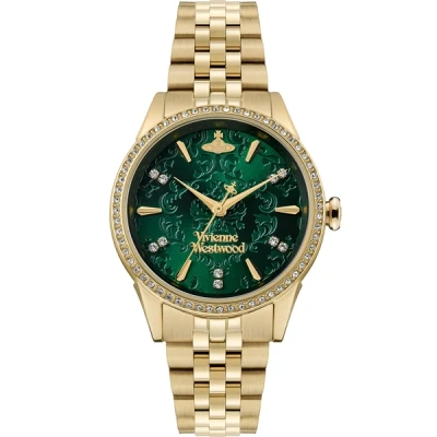 Image of Vivienne Westwood Little Wallace 32mm Ladies Quartz Watch with Green Dial &amp; Gold Stainless Steel Bracelet