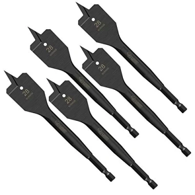 Image of 5 x SabreCut SCRIW28_5 28mm 152mm Impact Rated Flat Wood Spade Bits Compatible with Bosch Dewalt Makita Milwaukee and Many Others