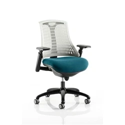 Image of Flex Task Operator Chair Black Frame White Back Bespoke Colour Seat Maringa Teal