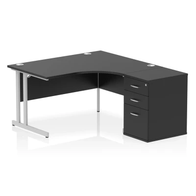 Image of Impulse 1400 RH Crescent Desk Cantilever Leg Black/Silver 600 DH Ped