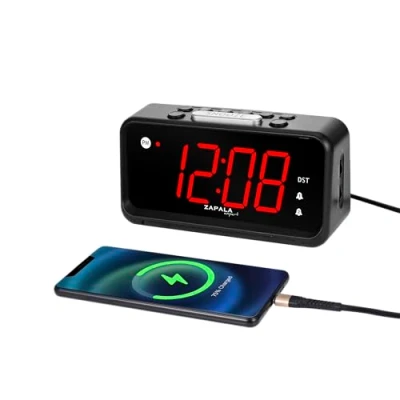 Image of ZAPALA Expert Alarm Clock for Bedroom, 2 Alarms Loud LED Big Display Plug in Simple Basic Digital with USB Charging Port, Adjustable Volume, Dimmable, Snooze Deep Sleepers Kids Elderly