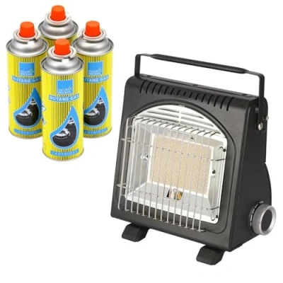 Image of Portable Butane Heater 1.7kW Compact Outdoor Gas with Piezoelectric Ignition Infrared Ceramic Burner, Lightweight Camping Emergency Heating (Heater + 4 Canisters)