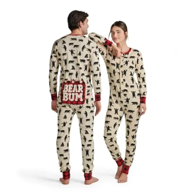 Image of Hatley Unisex Adult Union Suit Pajama Set, Black Bear, XS UK