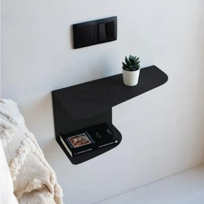 Image of MILUKA Set of 2 Black Bedside Tables 40 x 20 cm Metal Tables, Levels Floating Table or Entrance Hallway Model GEOMI