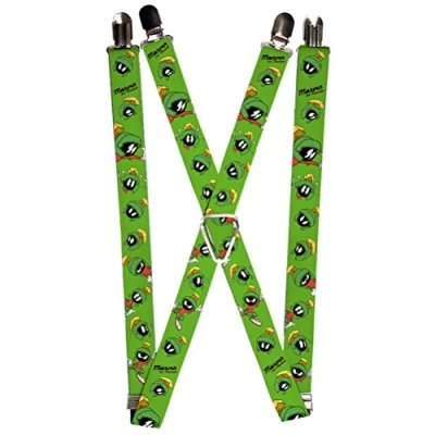 Image of Buckle Down Men&#039;s Suspenders Marvin The Martian W/Poses/Expressions Green, Multi, One Size
