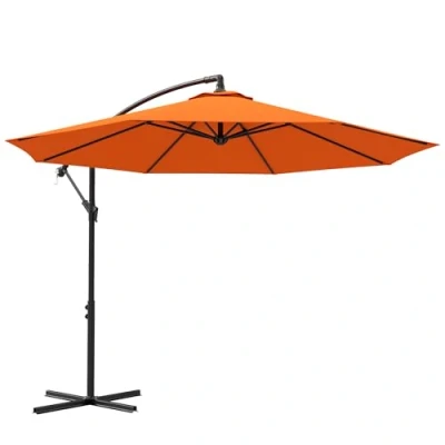 Image of Outsunny 3(m) Garden Banana Parasol Cantilever Umbrella with Crank Handle, 8 Ribs and Cross Base for Outdoor, Hanging Sun Shade, Orange