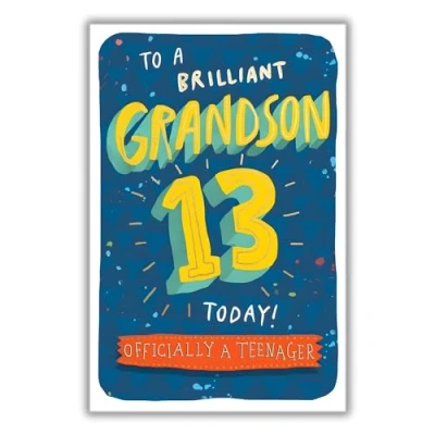 Image of Grandson 13th Birthday Card Brilliant Age 13 Officially a Teenager Special Finishes Made in the UK Eco Friendly