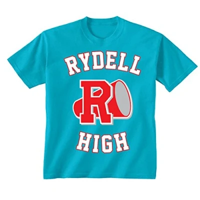 Image of Flip Youth Kids Childrens Rydell High School Logo Grease Costume T Shirt Sapphire Blue 9 11 Years (L)