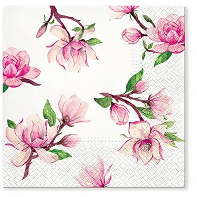 Image of Tete a 3Ply Pastel Flowery Tissue Paper Napkins Decoupage Serviettes 33cm x Pack of 20 (Magnolia Springs)
