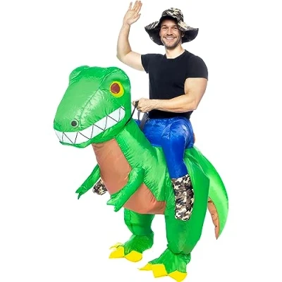 Image of Funidelia Inflatable Dinosaur Explorer Piggyback Costume for men and women Animals &amp; T Rex adults accessory fancy dress props Halloween carnival parties One Size