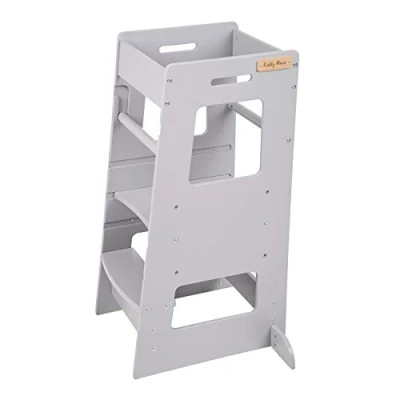 Image of KiddyMoon Kitchen Helper For Kids Step Stool Learning Tower Children Chair Adjustable Height Level Montessori Furniture, Babies Gadgets, ST 003, Grey