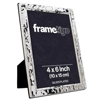 Image of Frametigo Silver Plated Narrow Hammered Photo Frame Fits Size 4&quot;x6&quot; (10x15cm)