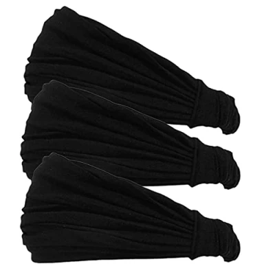 Image of CHARM Black 3 Pack Japanese Bandana Headbands for Men and Women Comfortable Head Bands with Elastic Secure Snug Fit Ideal Runners Fitness Sports Football Tennis Stylish Lightweight M