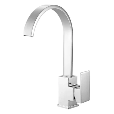 Image of Waterfall Kitchen Sink Mixer Tap Monobloc Faucet Taps Mixers Single Lever 360 Swivel Spout and Gooseneck Design Polished Chrome 10 Year Warranty