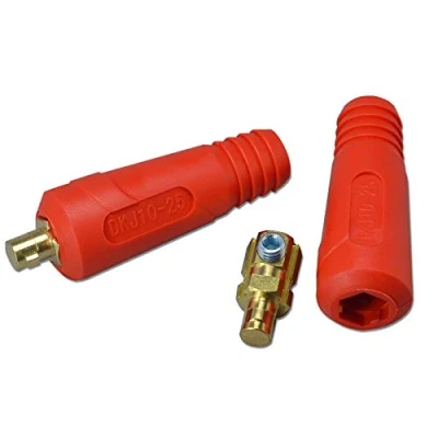 Image of RIVERWELD TIG Welding Cable Panel Connector Socket Set Quick Fitting Dinse Style RED 200Amp DKJ10 25 2pk