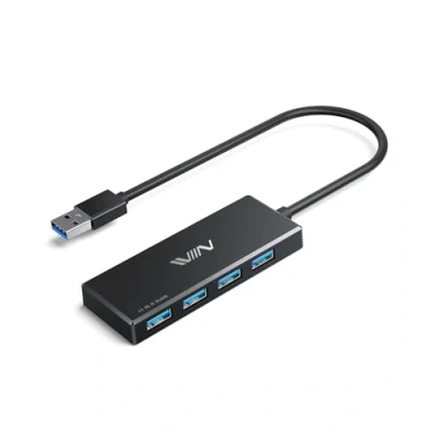 Image of IVIIN USB 3.0 Hub, 4 Port Hub Splitter, A Expander Portable Adapter Multiport Data for Laptop, iMac Pro, MacBook Air, Mac Mini/Pro, Surface Flash Drives, and Mobile HDD Black