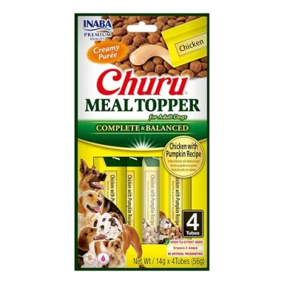 Image of Churu Meal Toppers by INABA Dog Treat Chicken with Pumpkin Recipe (4 x 14g) / Soft &amp; Creamy, Delicious Healthy Purée Food Topper, Natural, Grain Free