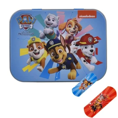 Image of Paw Patrol Plasters in Metal Tin Box, Two Sizes with Cute Design, Easy Removal &amp; Skin Friendly, Breathable Adhesive, 24