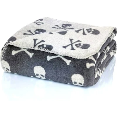 Image of Glart blanket grey skulls XL, sofa 150 x 200 cm, soft and warm woolly blanket, extra fluffy, for use as a couch cosy throw, plush throw