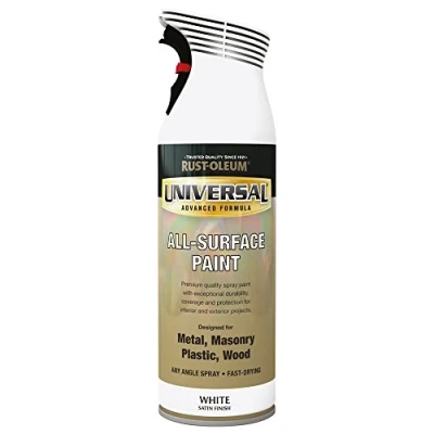 Image of Rust Oleum AE0160002E8 400ml Universal Spray Paint Satin White, 400 ml (Pack of 1)