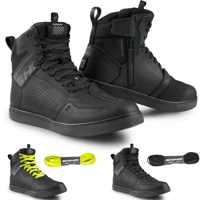 Image of SHIMA REBEL 2.0 Motorbike Boots for Men Waterproof Leather Shoes Summer Suede Motorcycle Short Ankle Protector Urban Bike Casual Classic Riding Motor Boot (Mens, Black, 42)