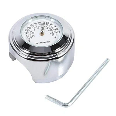 Image of Keenso Motorcycle Handlebar Mount Thermometer, Watch Temp Gauge Dial Clock White Aluminum Alloy Waterproof Noctilucent 7/8 and 1