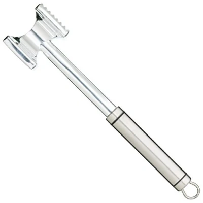 Image of KitchenCraft KCPROMT Professional Meat Tenderiser Hammer with Stainless Steel Handle, Aluminium, 28cm, Silver