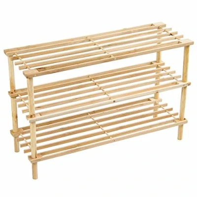 Image of Prima Housewares Wooden Shoe Boot Trainer Rack Storage Shelf Organiser Stand Unit Natural 3 Tier