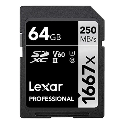 Image of Lexar Professional 1667x SD Card 64GB, SDXC UHS II Memory Card, Up to 250MB/s Read, 120MB/s Write, Class 10, U3, V60, for Photographer, Videographer, Enthusiast (LSD64GCB1667)