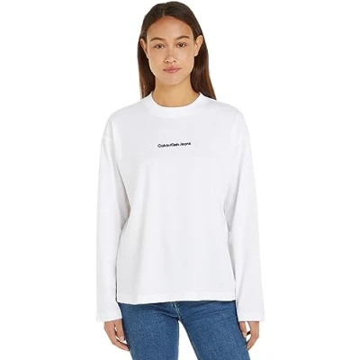 Image of Calvin Klein Jeans Women&#039;s INSTITUTIONAL Loose Long Sleeves J20J222021 L/S Knit Tops, White (Bright White), L