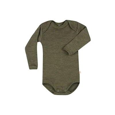 Image of DILLING Baby bodysuit w/long sleeve organic merino wool Dark green melange 74