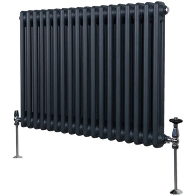 Image of Traditional 2 Column Radiator 600mm x 832mm Modern Central Heating Heater Matt Anthracite Grey Carbon Steel Horizontal Wall Mounted Kitchen Living Room Bathroom Cleaning Brush Fixing Kit &amp; Brackets