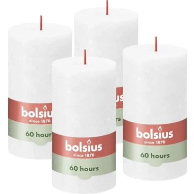 Image of Bolsius Rustic Pillar Candle White Pack of 4 Long Burning Time 60 Hours Household Interior Decoration Includes Natural Vegan Wax No Palm Oil 130 x 70 mm Mother&#039;s Day