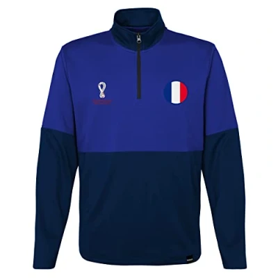 Image of Official Fifa World Cup 2022 Quarter Zip Pull Over, Youth, France, Age 10 12 Blue/Navy