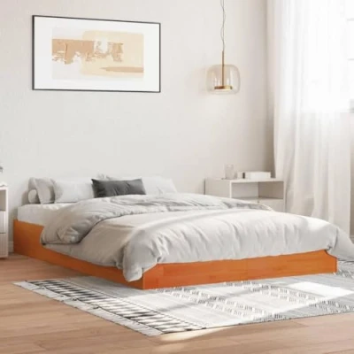 Image of vidaXL Bed Frame with Drawers Base Solid Pinewood, Wax Brown, 140x200 cm, 2 Under Storage Included