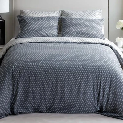 Image of LERUUM Grey King Size Duvet Set Cotton Christmas Bedding Striped Geometric Pattern Quilt Cover Bed with Pillow Cases (Grey Kingsize Bedding)