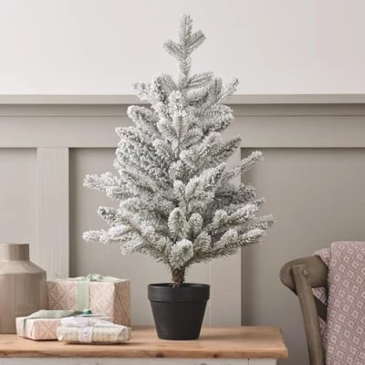 Image of Lights4fun 60cm Indoor Artificial Potted Frosted Mini Christmas Tree Tabletop Decoration