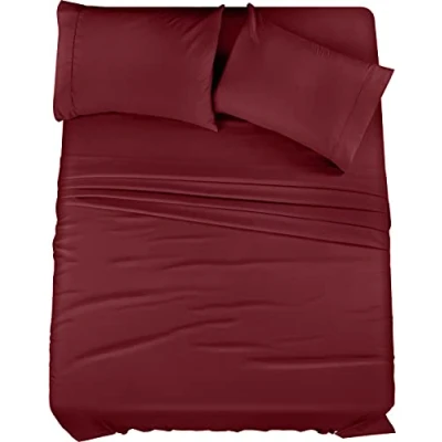 Image of Utopia Bedding Bed Sheet Set Brushed Microfiber 4 Piece Queen Shrinkage &amp; Fade Resistant Soft Sheets Easy Care (Queen, Burgundy)