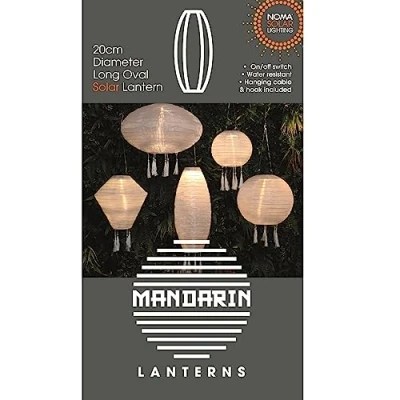 Image of NOMA Solar Mandarin Lantern, Long Oval with Tassels, 20 cm, White