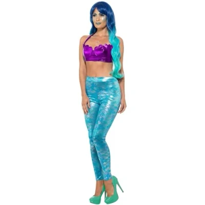 Image of Smiffys Mermaid Leggings, Blue , Fairytale, Wings and Wands Fancy Dress, Dress Up Accessories