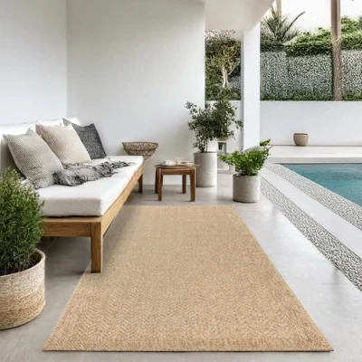 Image of the carpet Kansas robust indoor and outdoor in natural jute look, weatherproof, suitable for patio garden, approx. 60 x 90 cm