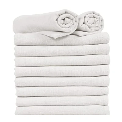 Image of ZIMEL HOMES® 10 Pack White Muslin Square Cloths 100% Cotton Baby Nappy Inserts Bibs Feeding 70 cm x (White)