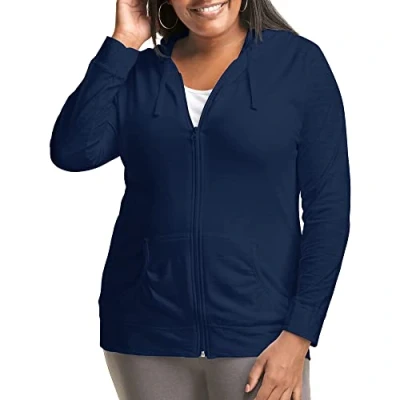 Image of Just My Size Women&#039;s Full Zip Jersey Hoodie, Navy, 2X