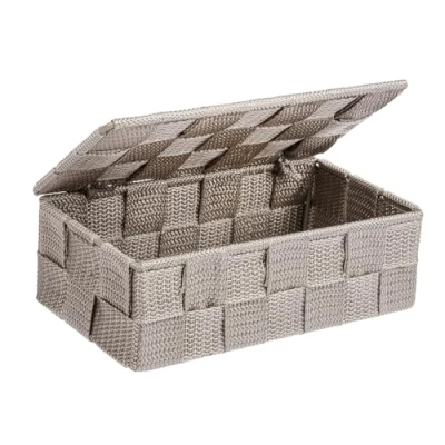 Image of WENKO 22572100 Organizer Adria mini with lid Taupe Aufbewahrungsbox, Badkorb mit Deckel, Polypropylene, 18 x 6.5 10 cm,
