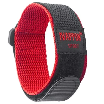 Image of IVAPPON Hook Loop Sport Watch Strap 18mm Nylon Straps Red Fastening Watchband (Regular Length,Silver Stainless Steel Buckle)