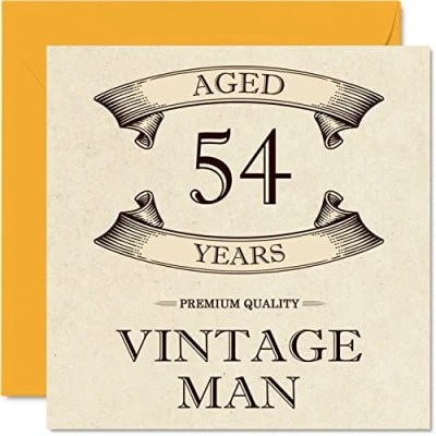 Image of Vintage 54th Birthday Cards for Men Aged 54 Years Fun Card Colleague Dad Husband Boyfriend Uncle Brother Friend, 145mm x Greeting Cards,