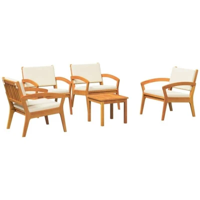 Image of vidaXL 5 Piece Bistro Set with Cushions Solid Wood Acacia