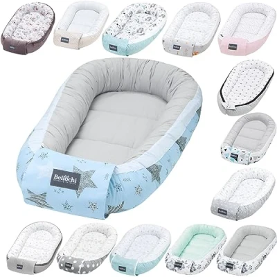 Image of Bellochi Baby Nest Pod Sleep for Newborn 100% Cotton OEKO TEX Certified 90x60x12cm with Protective Edges (Rigiel Star)