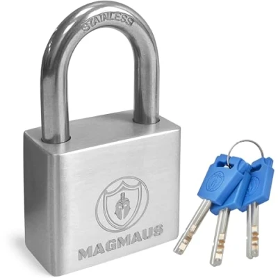 Image of Magmaus® PDL40 [Never Rust] Heavy Duty Waterproof Outdoor Padlock with 3 Keys Stainless Steel [High Security Protection] Ideal Gate or Shed Lock